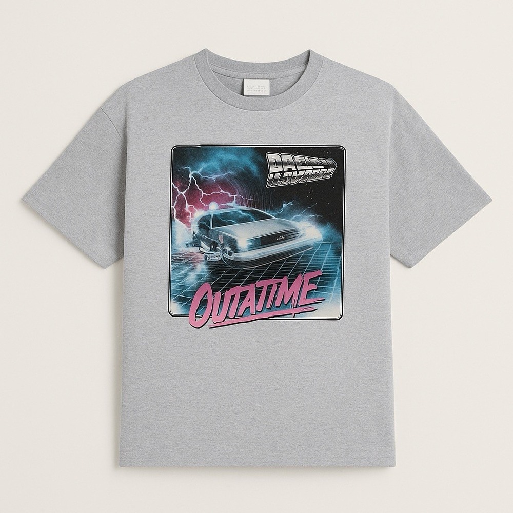 Back to the Future "OUTATIME" Vintage T-Shirt Heather Gray, Retro DeLorean